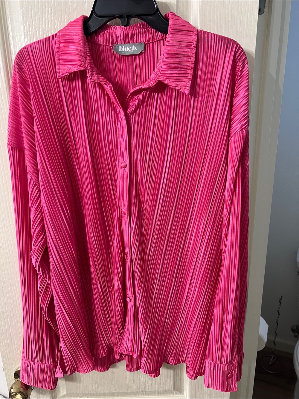 blub. Hot Pink Pleated Button-Down Shirt